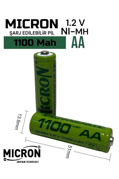 Micron AA Sıze 1100 Mah Ni-mh Şarjlı Pil Micron 2 Adet 1100 Mah Gerçek Kapasite