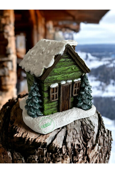 Gobo Yeşil Renkli Kar Efektli Ev Şeklindeki Yılbaşı Temalı El Boyaması Tütsül...