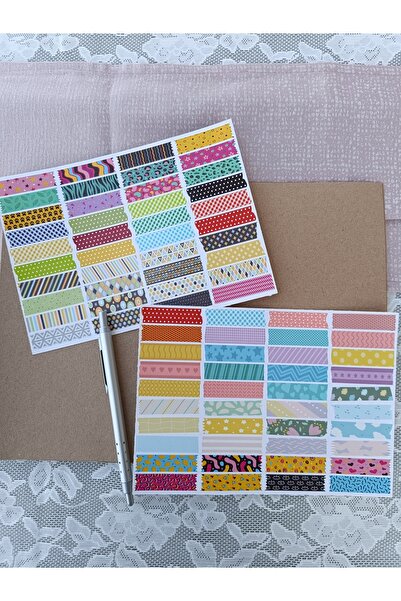 Pink Swan Craft Washi Tape Tarzı Bant Etiket Seti – 80 Farklı Model Kendinden...