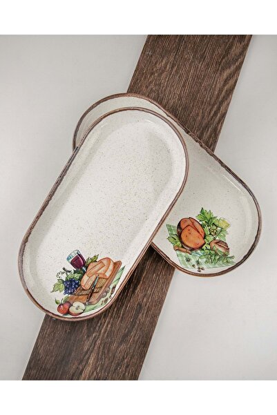 Bursa Porselen Dekor Retro cheese & wine 2 pieces of porcelain boat plates