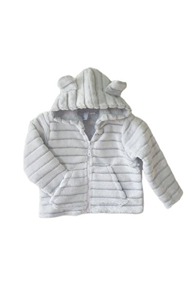 Alpar Tekstil Hooded Plush Welsoft Girl-Boy-Baby Cardigan-Jacket / White Striped