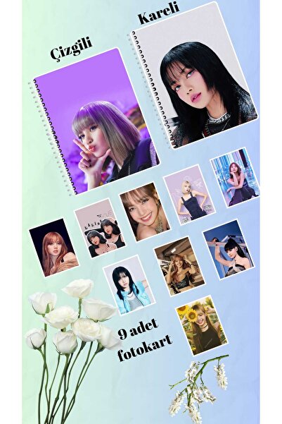 animeandyourworld lisa blackpink defter 2 adet çizgili ve kareli + 9 adet fot...