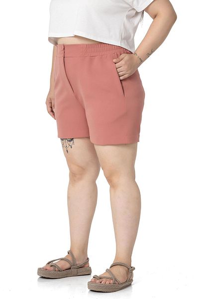 DISENTIS MODEST Plus Size Dried Rose Shorts with Elastic Waist and Back Pockets
