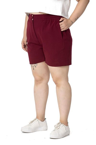 DISENTIS MODEST Pantaloni scurți Maroon Plus Size - Cu buzunare laterale și pe spate, cu talie elastică