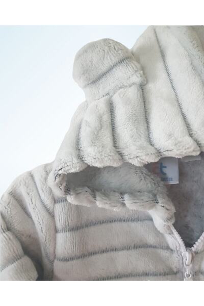 Alpar Tekstil Hooded Plush Welsoft Girl-Boy-Baby Cardigan-Jacket / White Striped