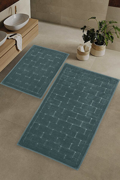 Zeria Home طقم سجادة حمام مكونة من قطعتين من القطن الطبيعي قابل للغسل بنمط ال...