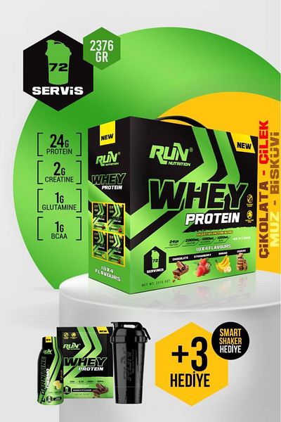 Run Nutrition Whey Protein - 72 Pieces - 4 Flavored - 2376g - Gifted