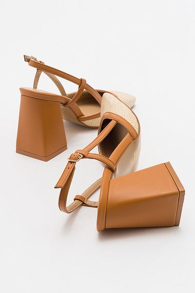 LuviShoes RIVIE Светлокафяви дамски обувки с тъпи пръсти и дебел ток
