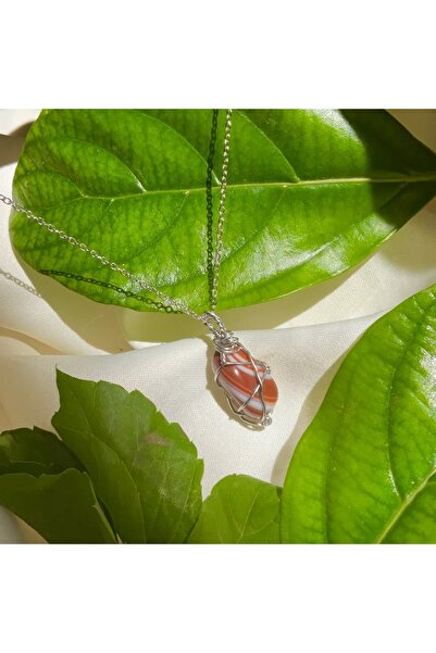 Elifsu Jewelry Wrapped Orange Agate Stone Natural Stone Necklace