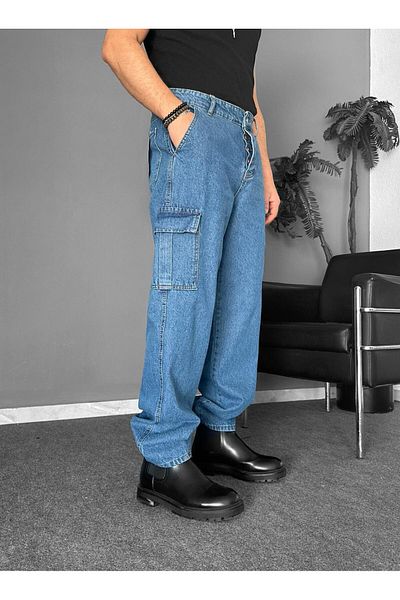 THEMANN Baggy Cargo Pocket Detailed Blue BOL Trousers