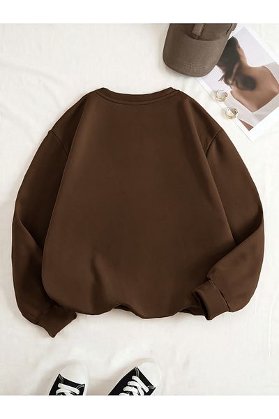 mw memowear Φούτερ Unisex 2ip Crew Neck Καφέ Oversize Boyfriend