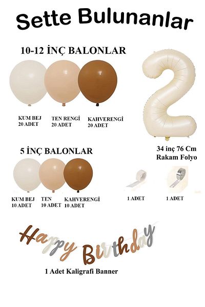 Patladı Gitti Retro Colors Big Balloon Chain and 2 Year Old Birthday Set