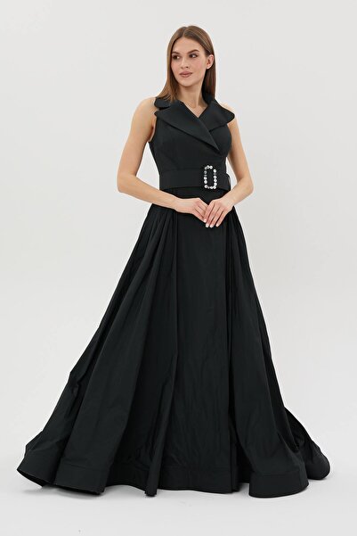 HaHelin Kruvaze Yaka Belden Kemerli Tafta Kumaş