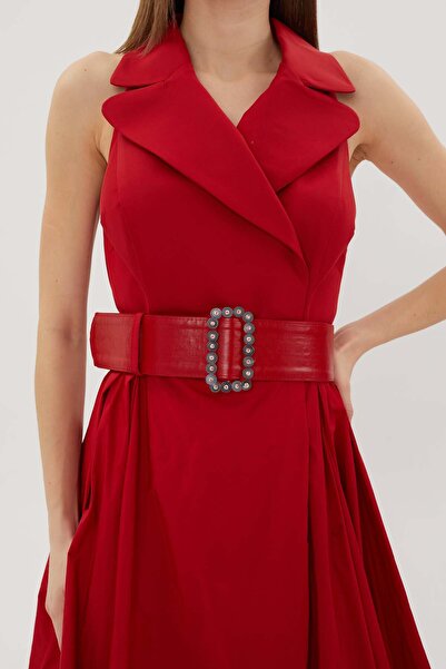 HaHelin Kruvaze Yaka Belden Kemerli Tafta Kumaş