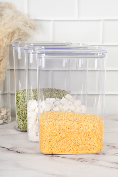 DNS HOME 3 Pieces Vacuum Storage Container with Lid Supply Set Pulses Set Storage Box Organizer 3000 ml