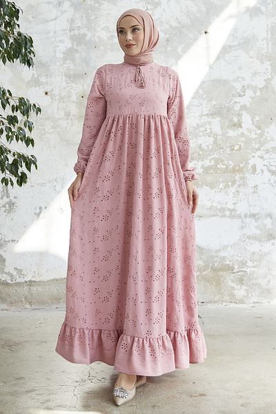 InStyle Tasseled Embroidery Dress - Powder