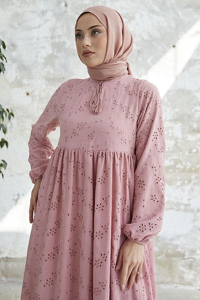 InStyle Tasseled Embroidery Dress - Powder