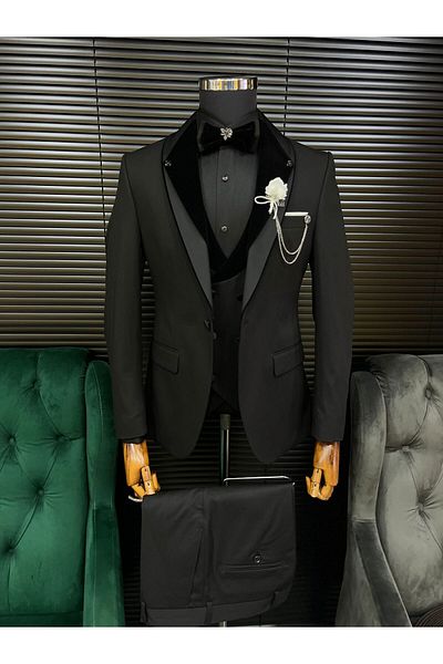 Terziayhan New Full Set Black Groom Suit 017 Model