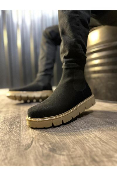 Knack High Sole Chelsea Boots 112 Black Suede (BEIGE SOLE)