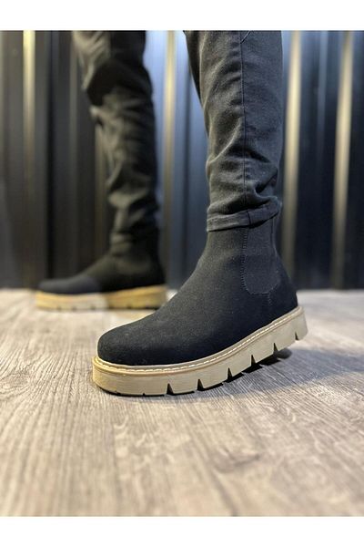 Knack High Sole Chelsea Boots 112 Black Suede (BEIGE SOLE)