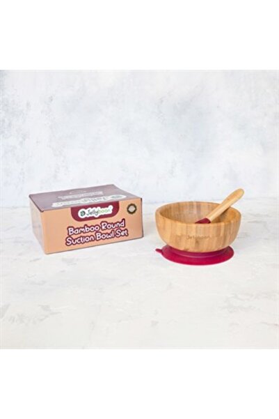 Jellyboon Bambu Yuvarlak Bordo Vakumlu Kase Kaşık Seti