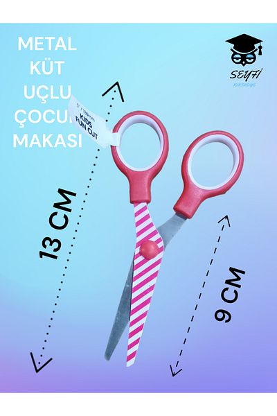 SEYFİKİRTASİYE METAL BLUNT TIP CHILDREN'S SCISSORS 13 CM PATTERNED PINK