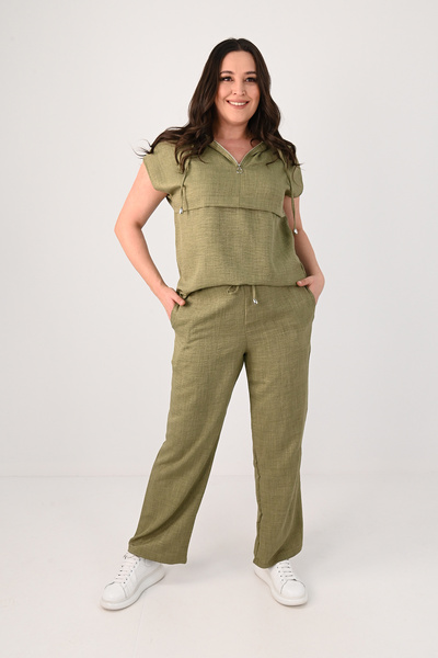 Koza Butik Women's Plus Size Sleeveless Top and Bottom Set 8069-25