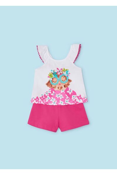 MAYORAL Girl's 2-Piece Sleeveless Blouse and Shorts Set Fuchsia