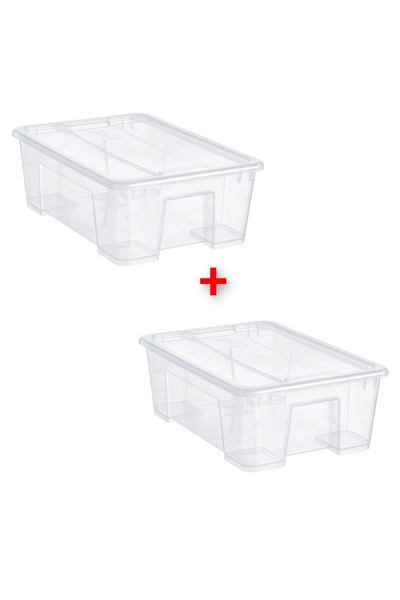 IKEA 2 Adet Kapaklı Saklama Kutusu 39x28x14 Cm İkea 2'li Set Plastik Şeffaf Kutu Düzenleme Kabı