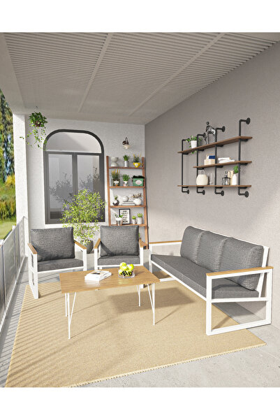AVVİO Newyork Minderli Bahçe, Cafe - Salon - Metal Kanepe Koltuk3 1 1 Sehpa