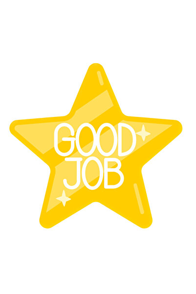 YAPIŞKAN STORE Çocuk Sarı Aferin Good Job Yapışkan Sticker Etiketi 4x4 Cm 24 Adet