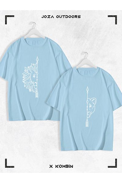 Joza Outdoors Γυναικεία Ανδρικά Unisex Lion με στάμπα Lover Couple Combination Oversize πολύχρωμο μπλουζάκι Σετ 2 τεμαχίων