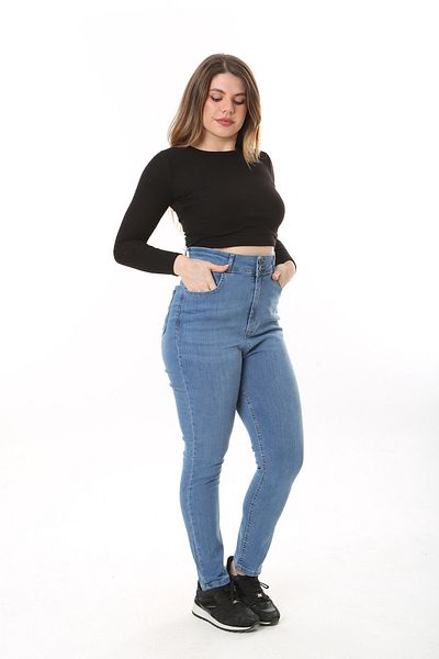 Şans Blugi de damă, albaștri, talie înaltă, cu picior îngust, Lycra, cu 5 buzunare 65N37642