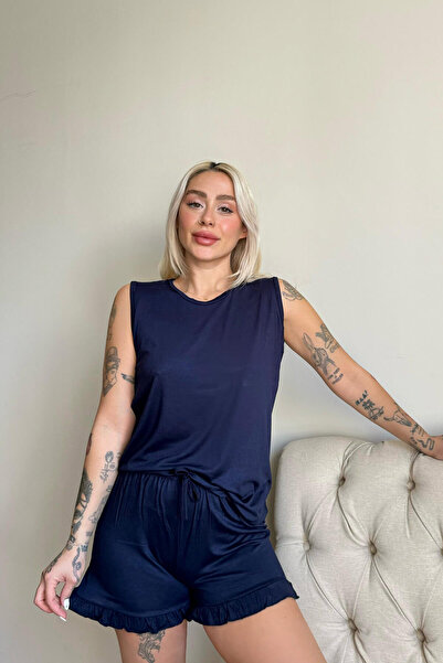 Pijamaevi Γυναικείο σετ πιτζάμες Navy Blue Basic αμάνικο σορτς σορτς