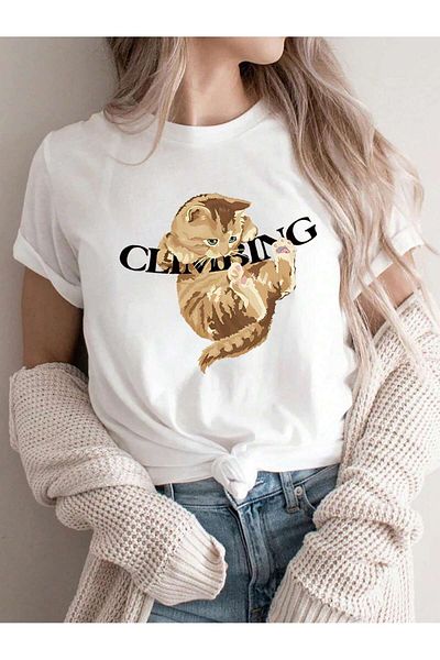 Jose Clothing Μπλουζάκι Unisex Λευκό εμπριμέ από οργανικό βαμβάκι Oversize με κοντό μανίκι