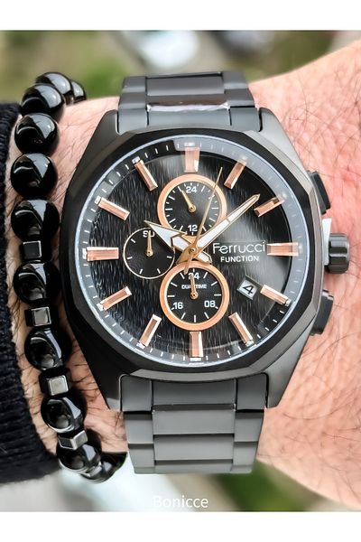 Ferrucci Functions Active Steel Band, Black Color, Men's Wrist Watch Bracelet with Calendar
