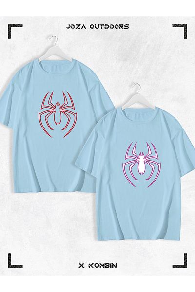 Joza Outdoors Γυναικεία Ανδρικά Unisex Spider Printed Lover Couple Combination Oversize πολύχρωμο μπλουζάκι Σετ 2 τεμαχίων