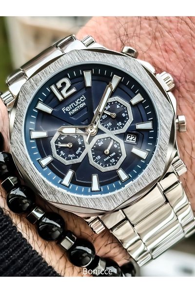 Ferrucci Functions Active Silver Color Steel Strap Waterproof Men's Wristwatch + bracelet