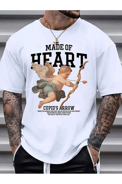 Jose Clothing Μπλουζάκι Unisex Λευκό εμπριμέ από οργανικό βαμβάκι Oversize κοντό μανίκι
