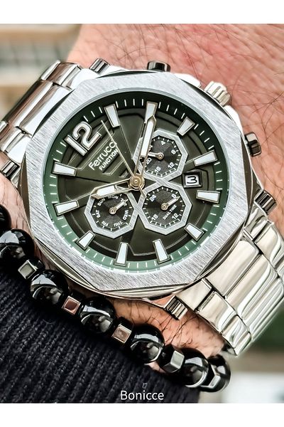 Ferrucci Functions Active Silver Color Steel Strap Waterproof Men's Wristwatch + bracelet