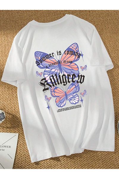 Jose Clothing Μπλουζάκι Unisex Λευκό εμπριμέ από οργανικό βαμβάκι Oversize με κοντό μανίκι