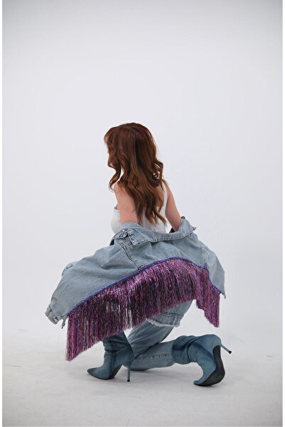 Ceylin Ceylan Renkli Püsküllü Kadın Kot Ceket