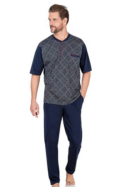 Pierre Cardin 6054 Ανδρικό σετ πιτζάμες με κοντό μανίκι Navy Blue 3 τεμαχίων Jacquard