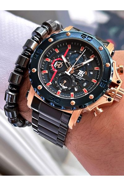T5 Saat T5 Brand Inner Parts Active Men's Wrist Watch - With Bracelet Gift