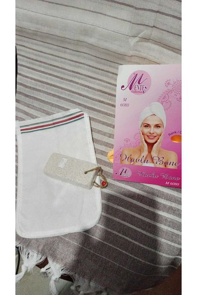 Sude 100% Natural Cotton Peshtemal Towel Cap Heel Stone Pouch Set of 4