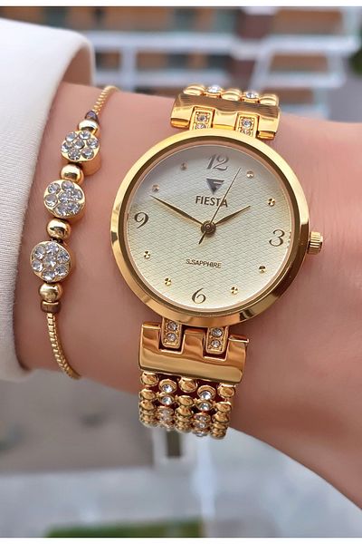 Fiesta Gold Yellow Steel Cord Small Case Women's Wristwatch - Bracelet