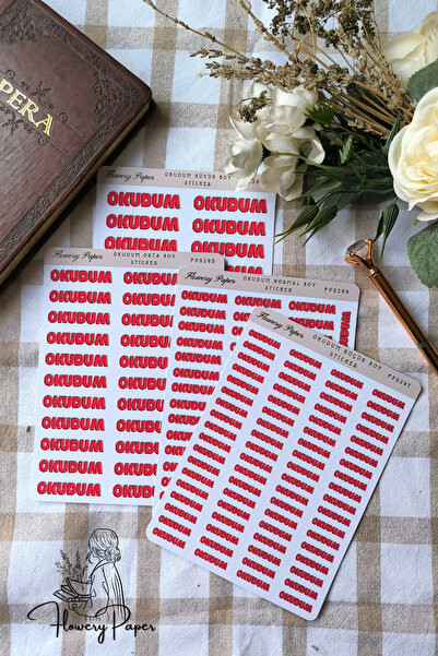 Flowery Paper 4'lü Kitap Sırtı 'Okudum'  Sticker Sayfası - Defter ,Ajanda , J...