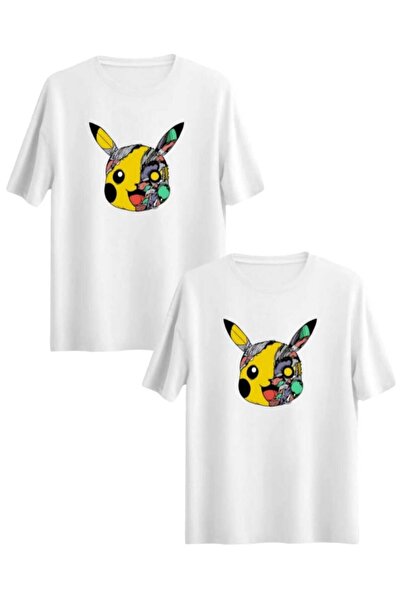 PERISENSE للجنسين النساء الرجال بيكاتشو مطبوعة كبيرة الحجم عاشق زوجين مزيج التي شيرت مجموعة من 2