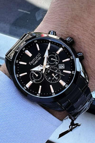 Ferrucci Men's Wristwatch-3 Atm Waterproof Black Steel Cord Bracelet Gift Agr741