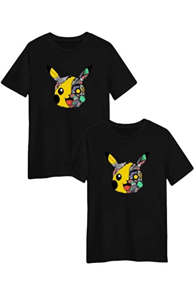 PERISENSE للجنسين النساء الرجال بيكاتشو مطبوعة كبيرة الحجم عاشق زوجين مزيج التي شيرت مجموعة من 2